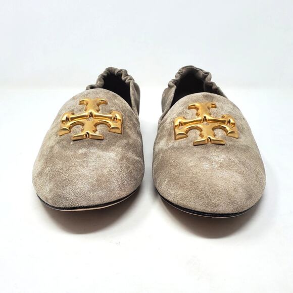 Tory Burch Eleanor Loafer Flat Shoes Suede Classic Taupe 88985 Logo Size US 9 - Picture 6 of 12